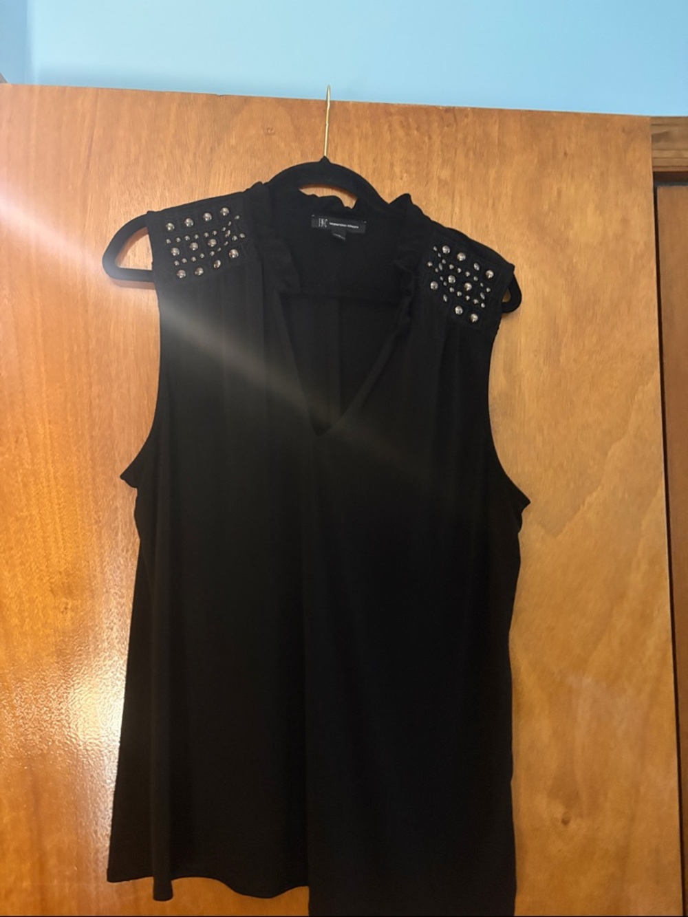 INC International Concepts Black Studded-Sleeveless V-Neck Camisole